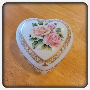 Vintage Heart-Shaped Floral Trinket Box